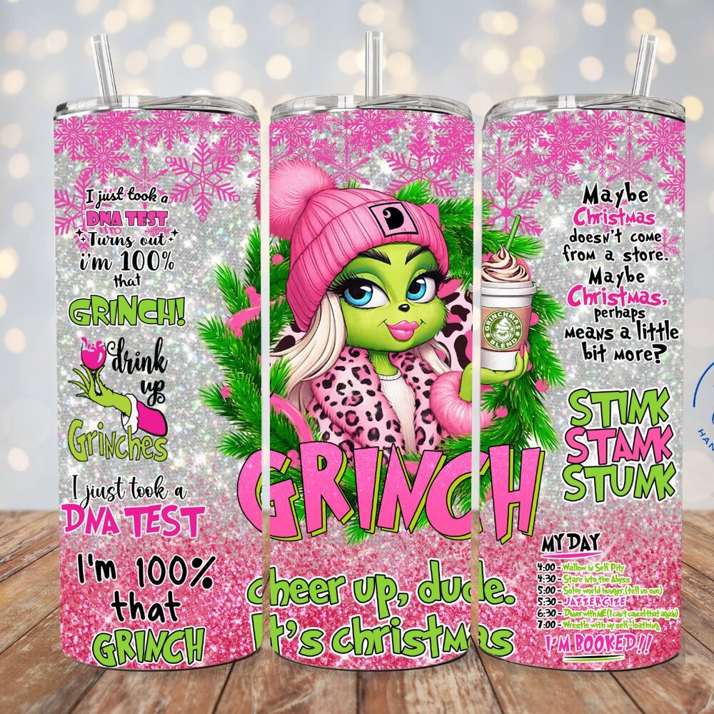 Cute Pink Christmas Girl Grinch Tumbler, Funny Christmas Tumbler, Grinch Tumbler